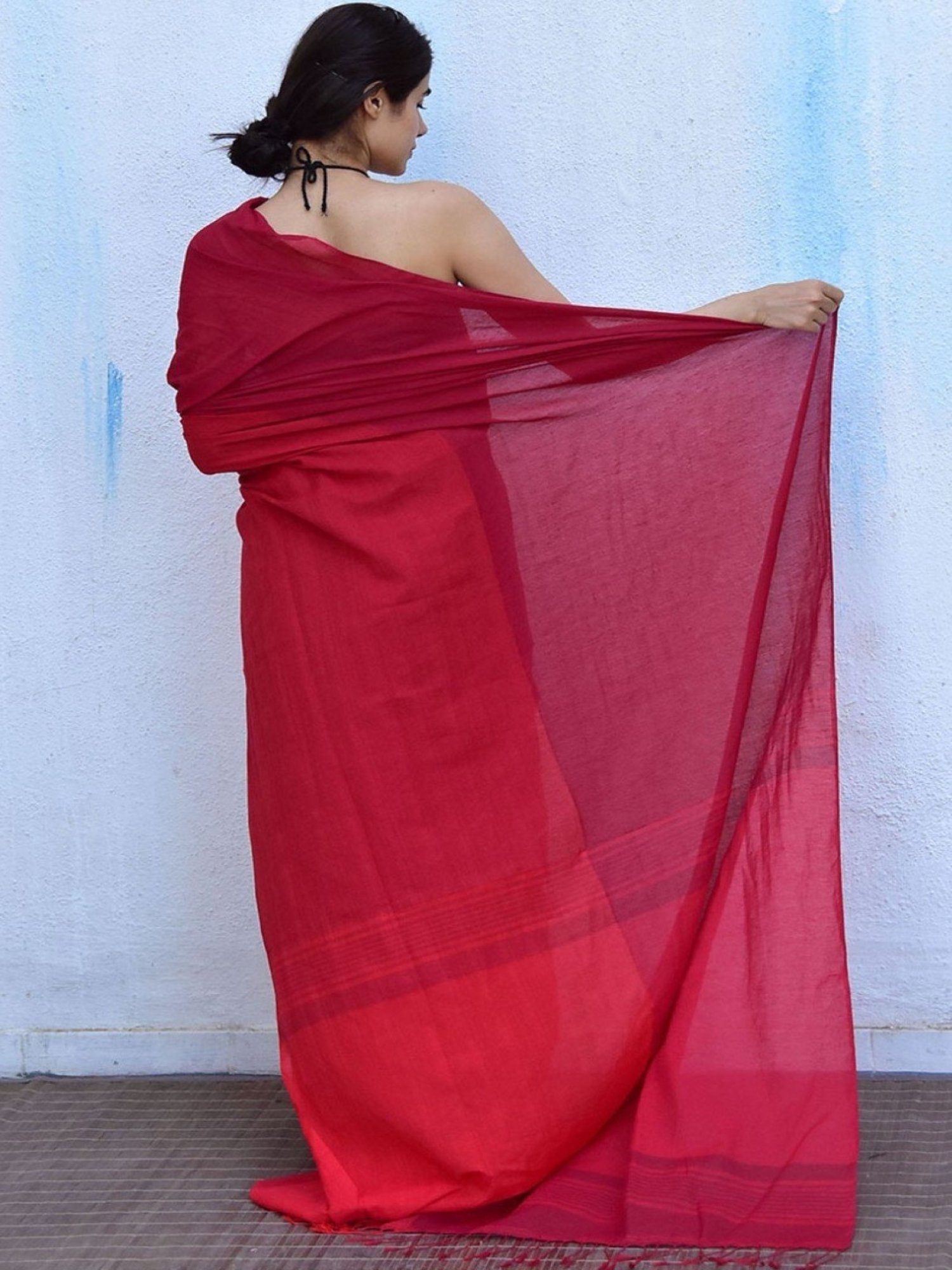 Chidiyaa Leela Blush Red Handwoven Cotton Saree