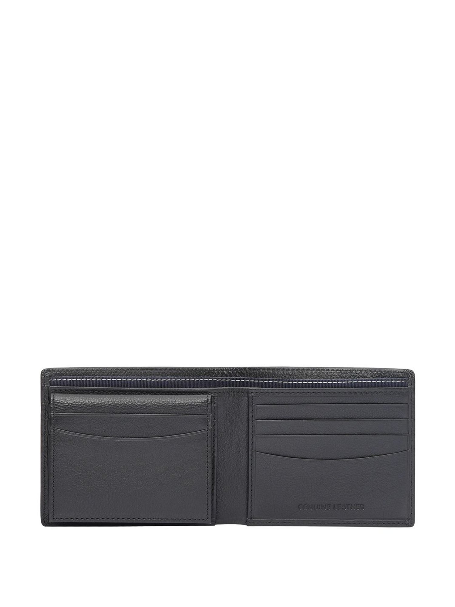 TOMMY HILFIGER Glasgow Black Leather Striped Bi-Fold Wallet for Men