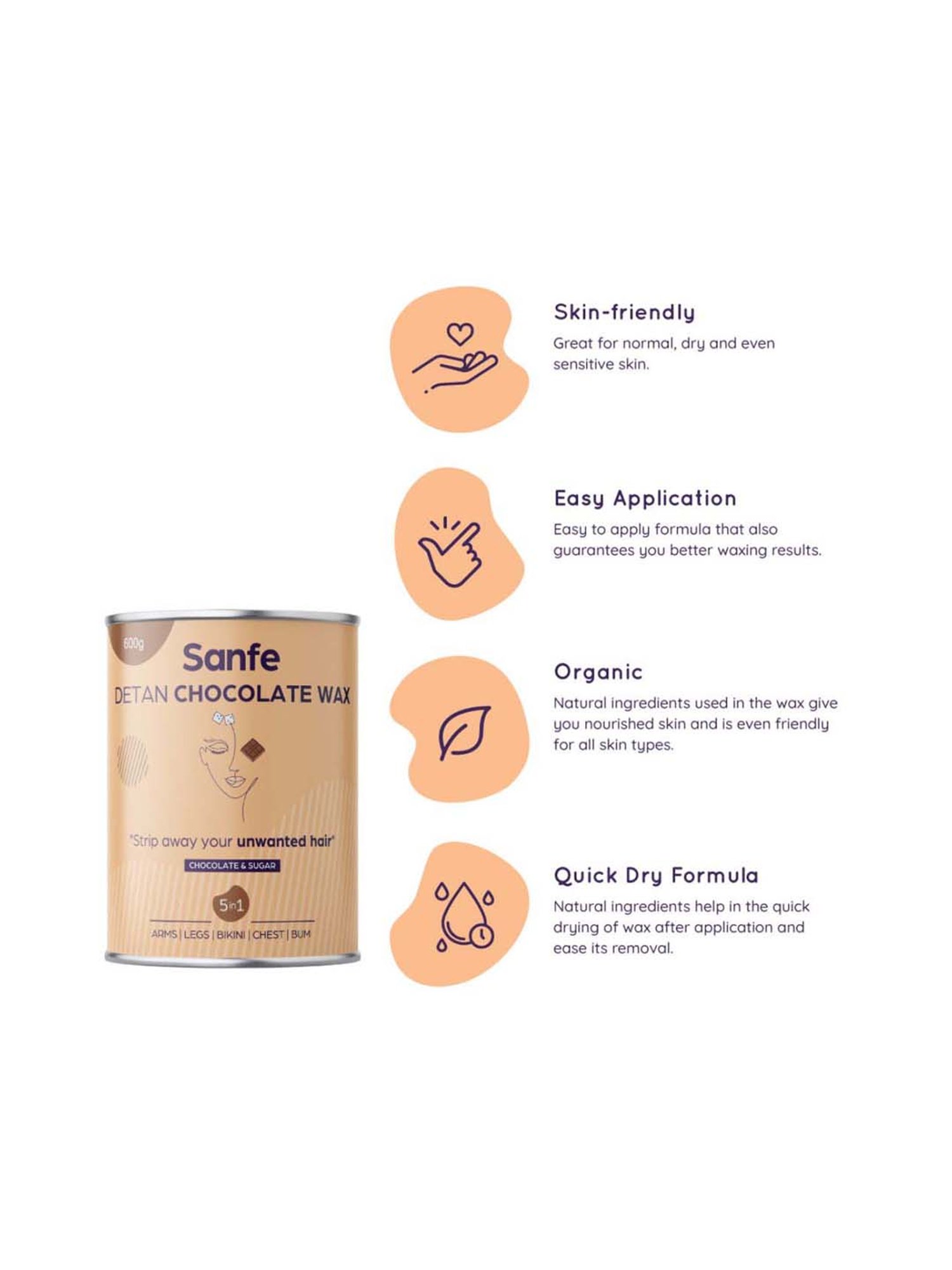 Sanfe Detan Chocolate Wax - 600 gm