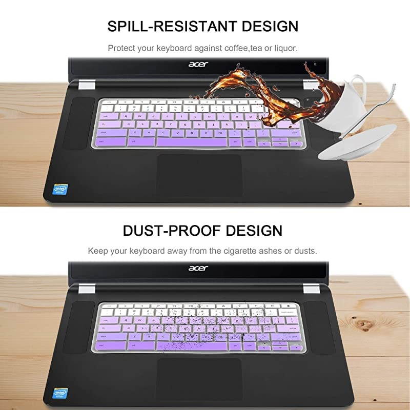 Pack] Keyboard Cover Skin for Newest Acer Premium R11 Chromebook R 11 CB3-131 CB3-13,CB5-13T,CB3-131,Chromebook R 13 CB5-31T,Chromebook 15,CB3-531 CB3-53CB5-571 C910 (Clear and Gradualpurple)