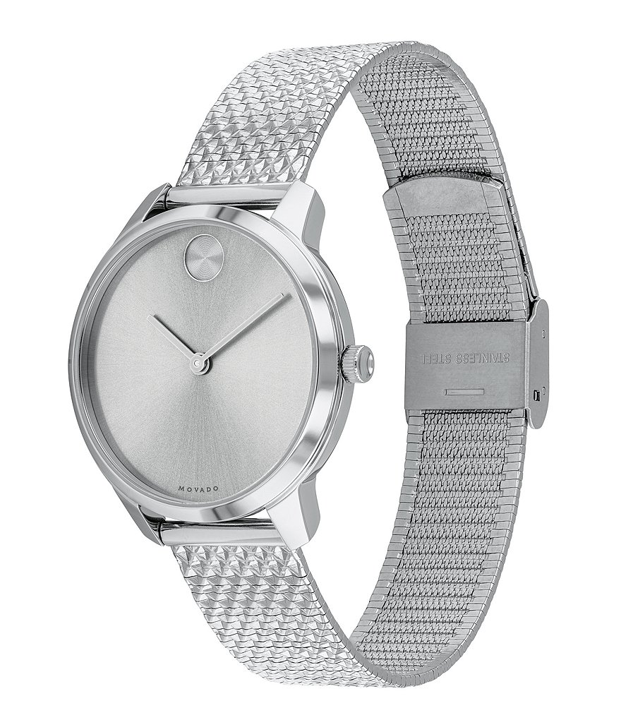Movado Bold Stainless Steel Pyramid Mesh Bracelet Watch