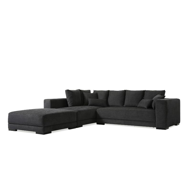 Hugo L-Shaped Sectional Sofa with Ottoman Charcoal Blue Chenille - Handy Living