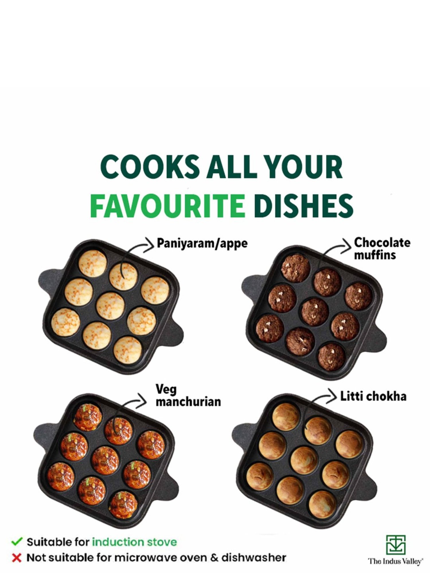 The Indus Valley Black Pre-Seasoned Cast Iron  9 pit Paniyaram Pan