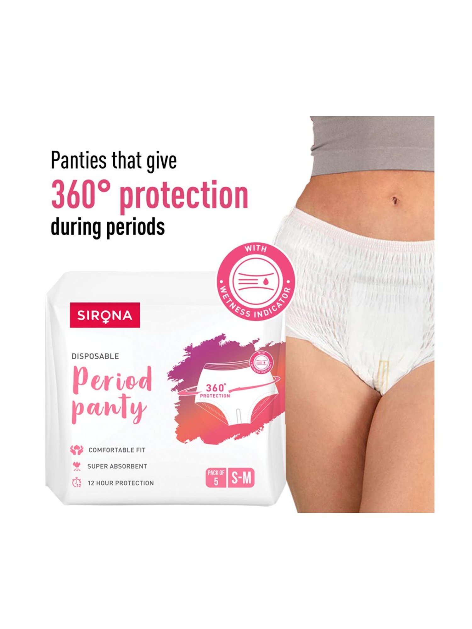 Sirona Disposable Period Panties for Women (S-M) - Pack of 5