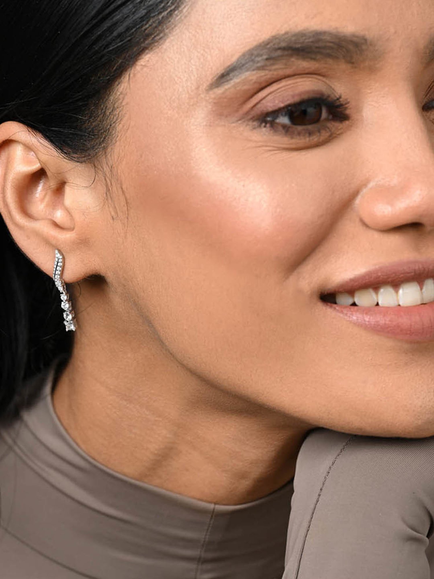 Clara 925 Silver Platinum Plated Swiss Zirconia Wave Drop Earrings Gift for Women