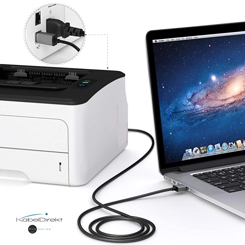 USB B 2.0 Cable &ndash; 6 feet &ndash; (USB A to USB B for Printers, Scanners, and Fax Machines, Black, Space Gray) &ndash; Pro Series