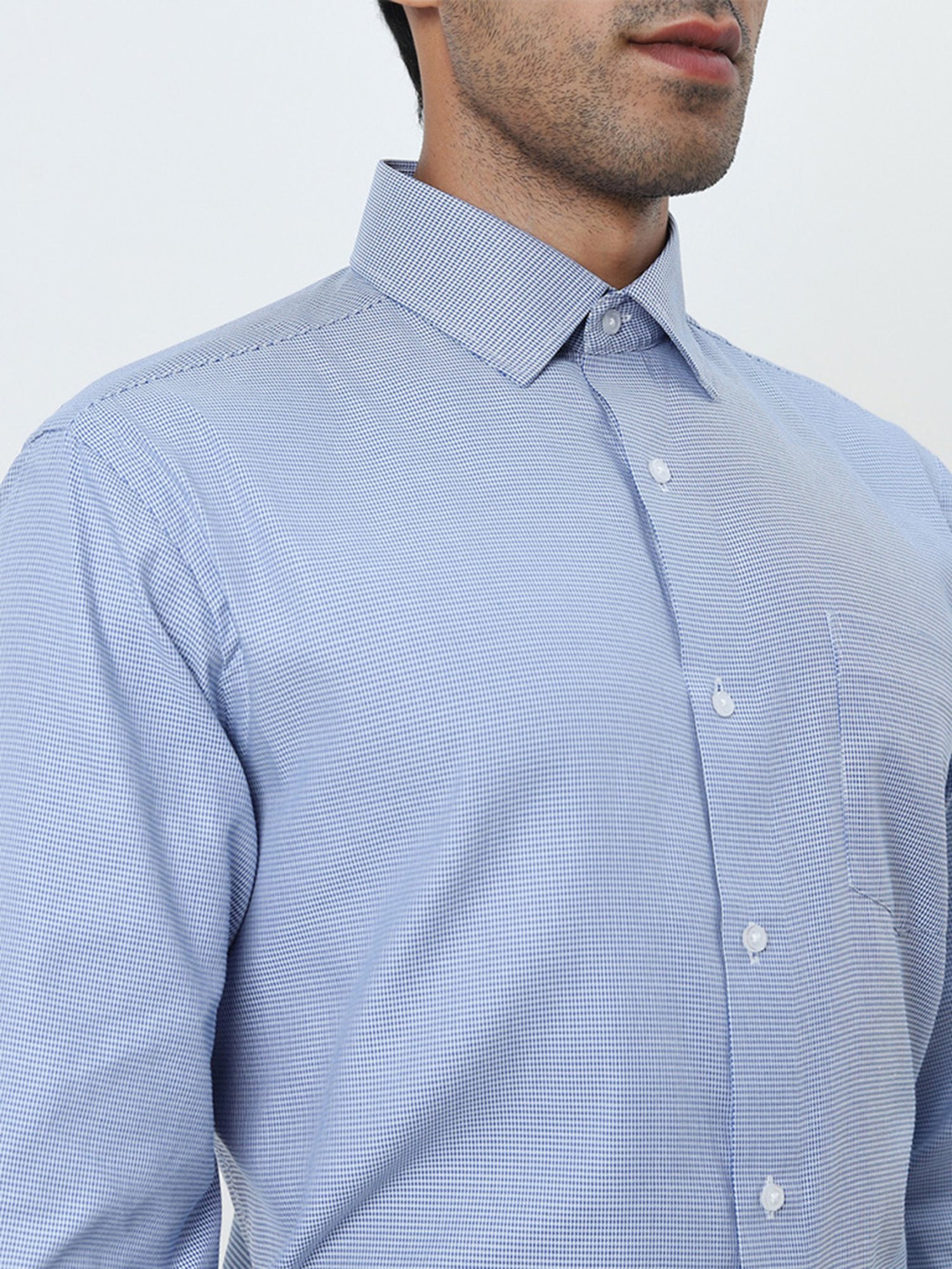 WES Formals by Westside Blue Checks Patterned Relaxed-Fit Shirt