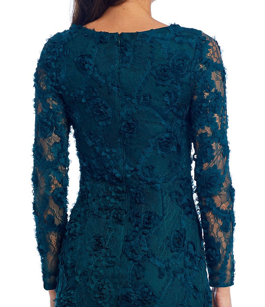 Xscape Boat Neck Long Sleeve Soutache Embroidered Lace Midi Sheath Dress