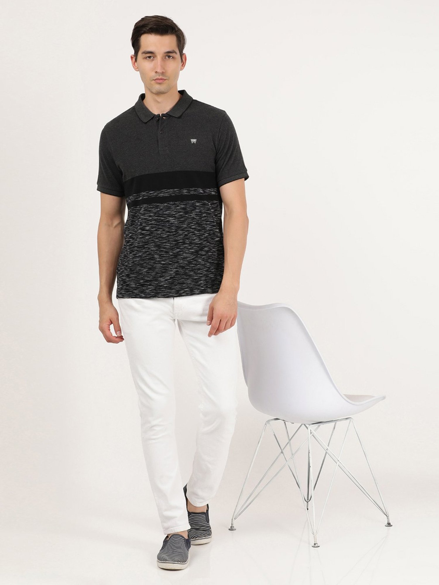 Wrangler Grey Cotton Regular Fit Printed Polo T-Shirt