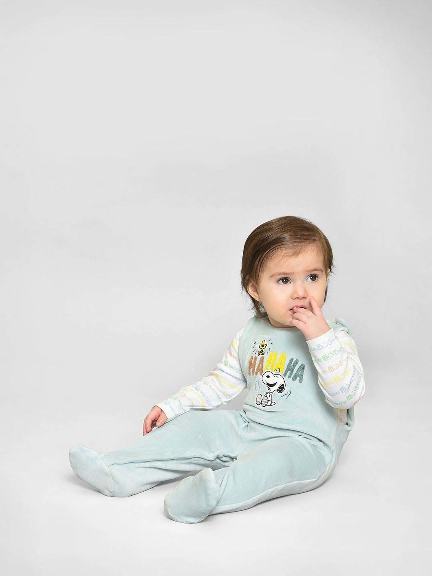 MiArcus Kids PEANUTS Sky Blue & White Printed Full Sleeves Onesie Set