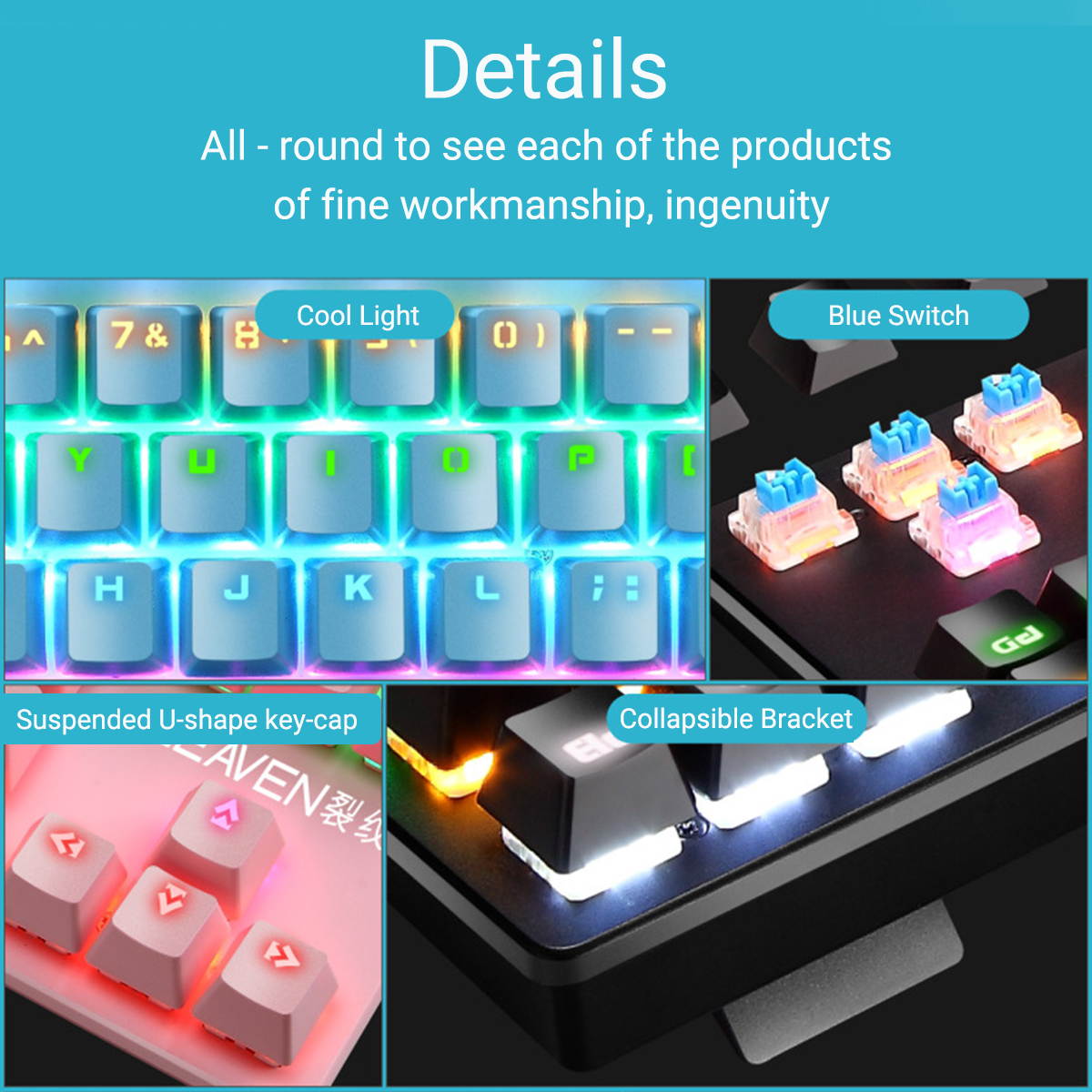 CUUWE K550 87 Keys Wired Mechanical Keyboard Blue Switch Waterproof 19 RGB Backlight Gaming Keyboard for Windows XP/7/8/10 Systems