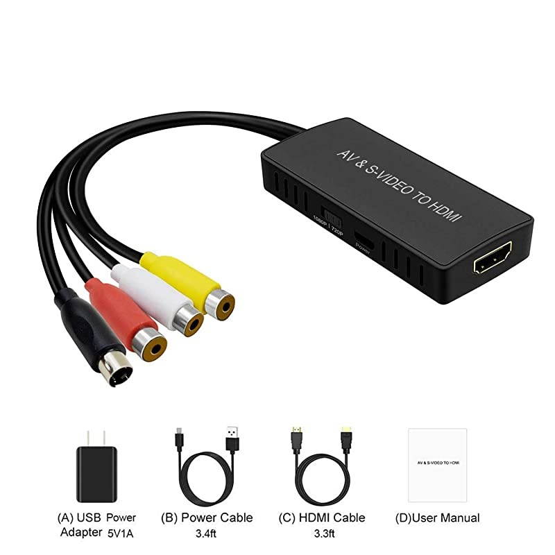 to HDMI Converter, PS2 HDMI Adapter, AV to HDMI Adapter Support 1080P, PAL/NTSC Compatible with WII, WII U, PS one, PS2, PS3, STB, Xbox, VHS, VCR, Blue-Ray DVD Players