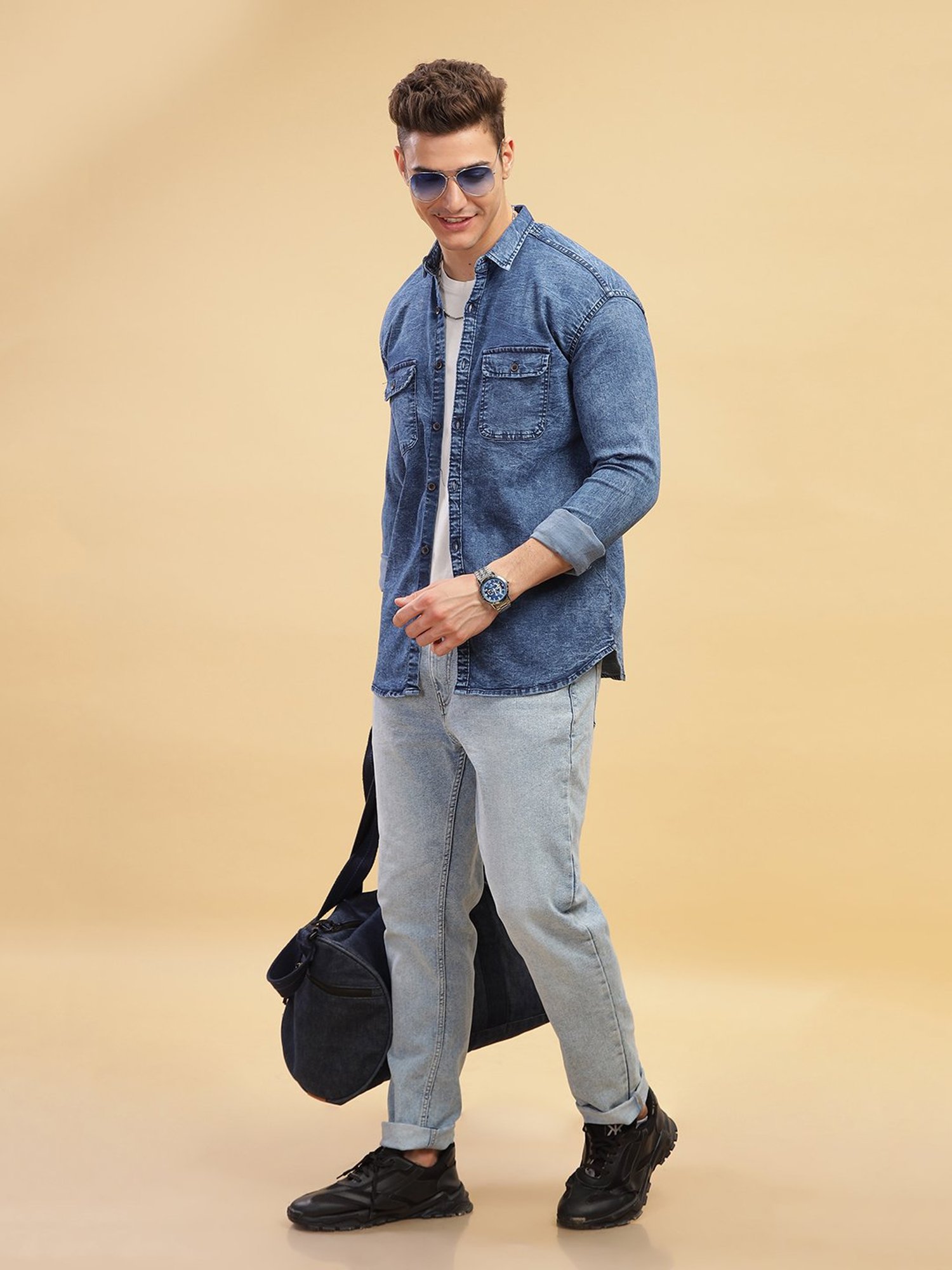 Kuons Avenue Blue Slim Fit Denim Shirt