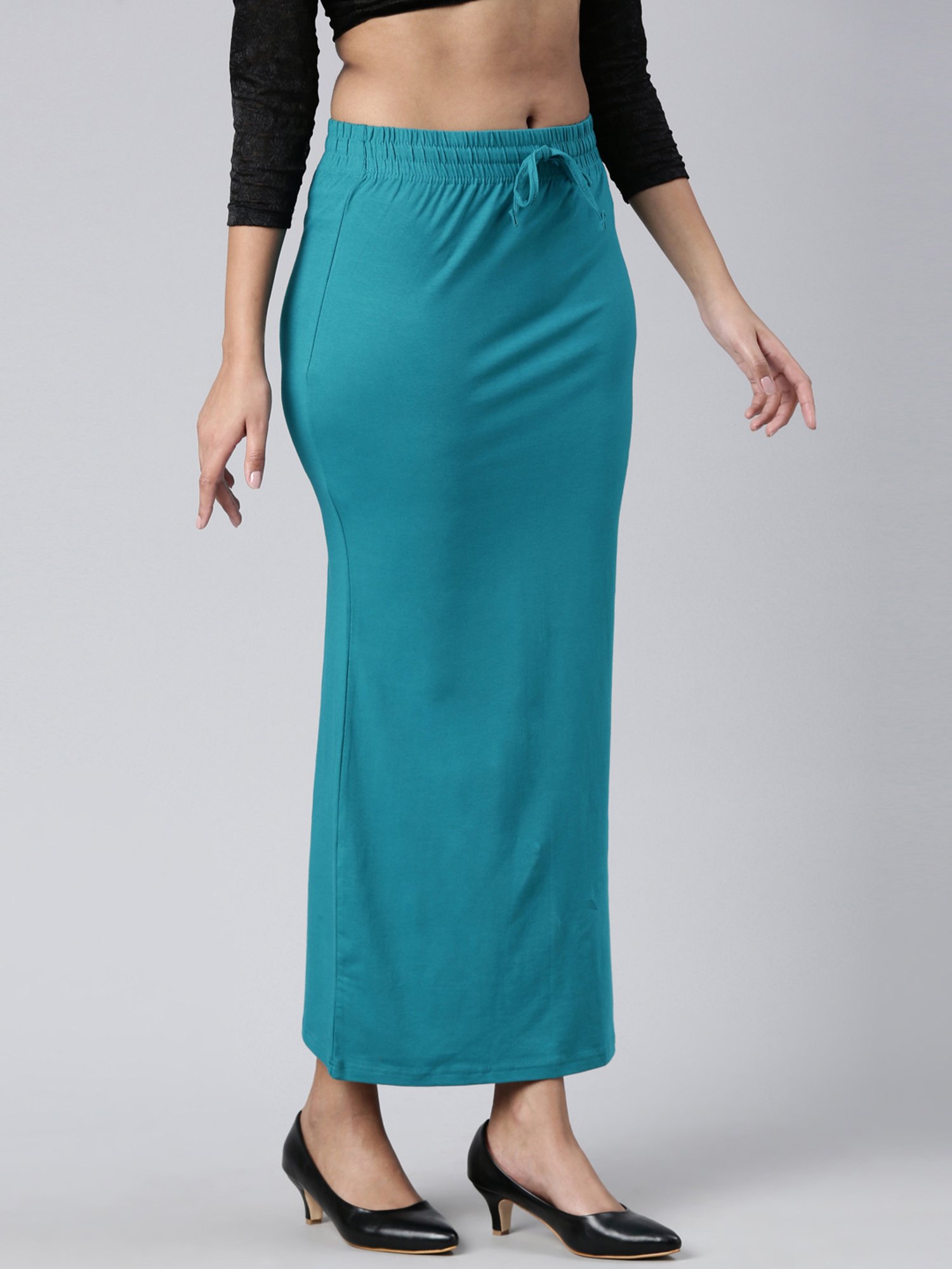 JCSS Teal Blue Cotton Saree Shapewear