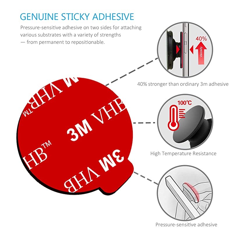 9 Pack Sticky Adhesive Compatible with Socket Base,  Double-Sided Replacement Tape for Collapsible Grip & Stand Back - 9pcs 1.4 inches(35mm) Adhesive Tapes & 6pcs Alcohol Prep Pads