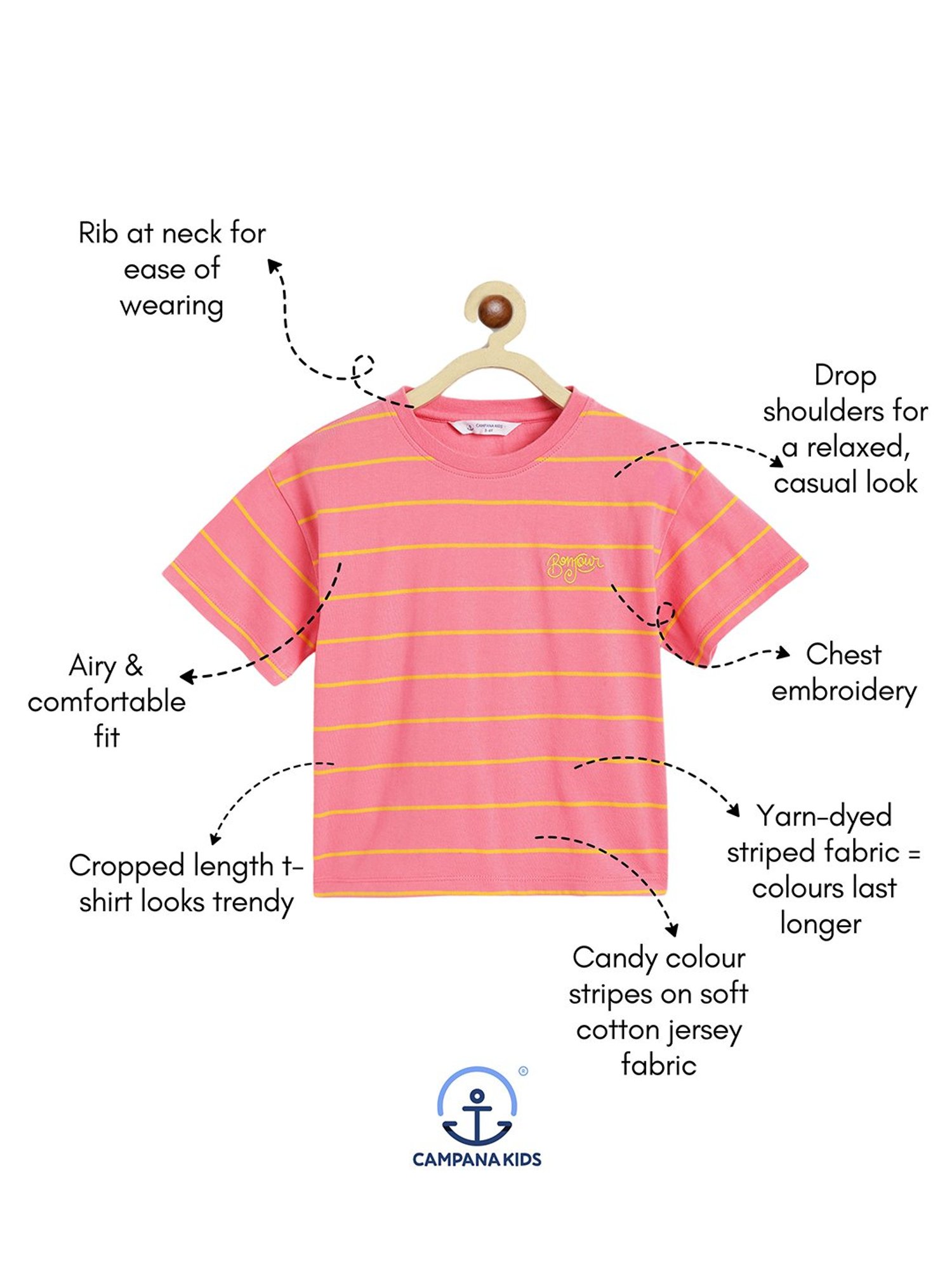 Campana Kids Pink & Yellow Striped T-Shirt