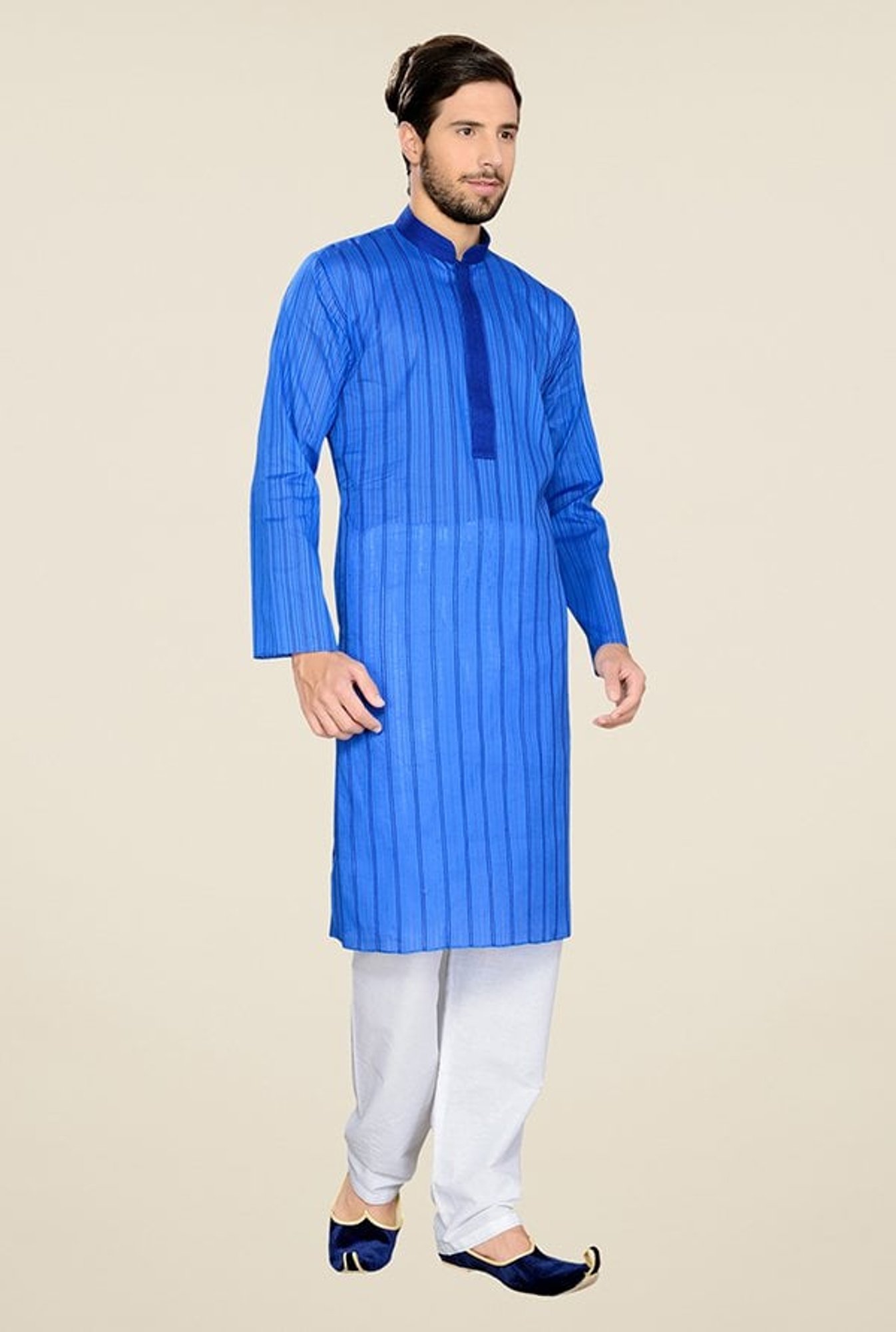 Manyavar Casual Blue Cotton Kurta & Pyjama Set