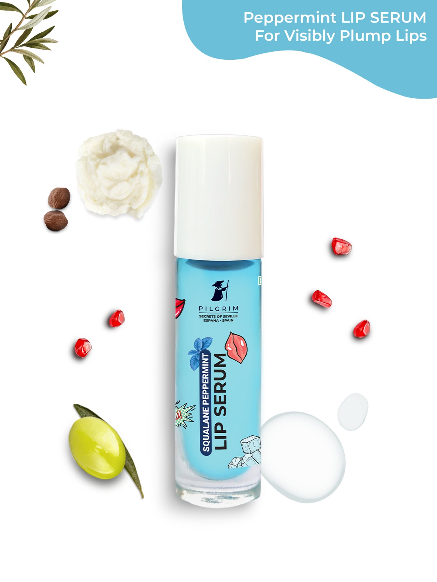 Pilgrim Squalane Peppermint Lip Serum with Roll-On for Visibly Plump Lips - 6 ml