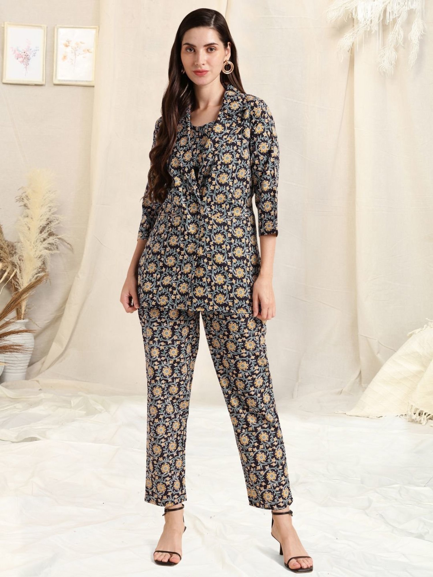 Melon by PlusS Blue Printed Shirt Pant Set
