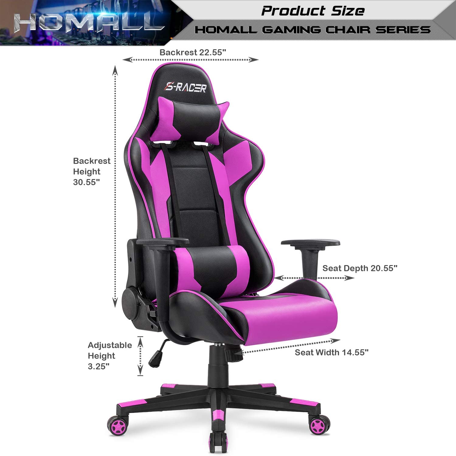 Homall Gaming Chair Office Chair High Back Computer Chair PU Leather Desk Chair Racing Executive Ergonomic Swivel Task Chair, Seat Height Adjustable, with Headrest and Lumbar Support (Blue)