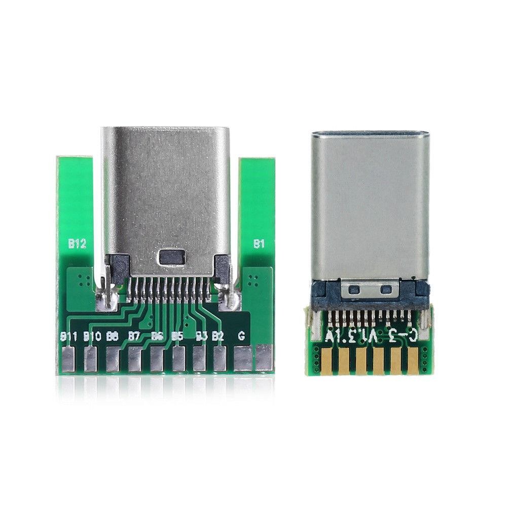 1 set DIY 24pin USB 3.1 Type C USB-C Male & Female Plug & Socket Connector SMT type with PCB Board