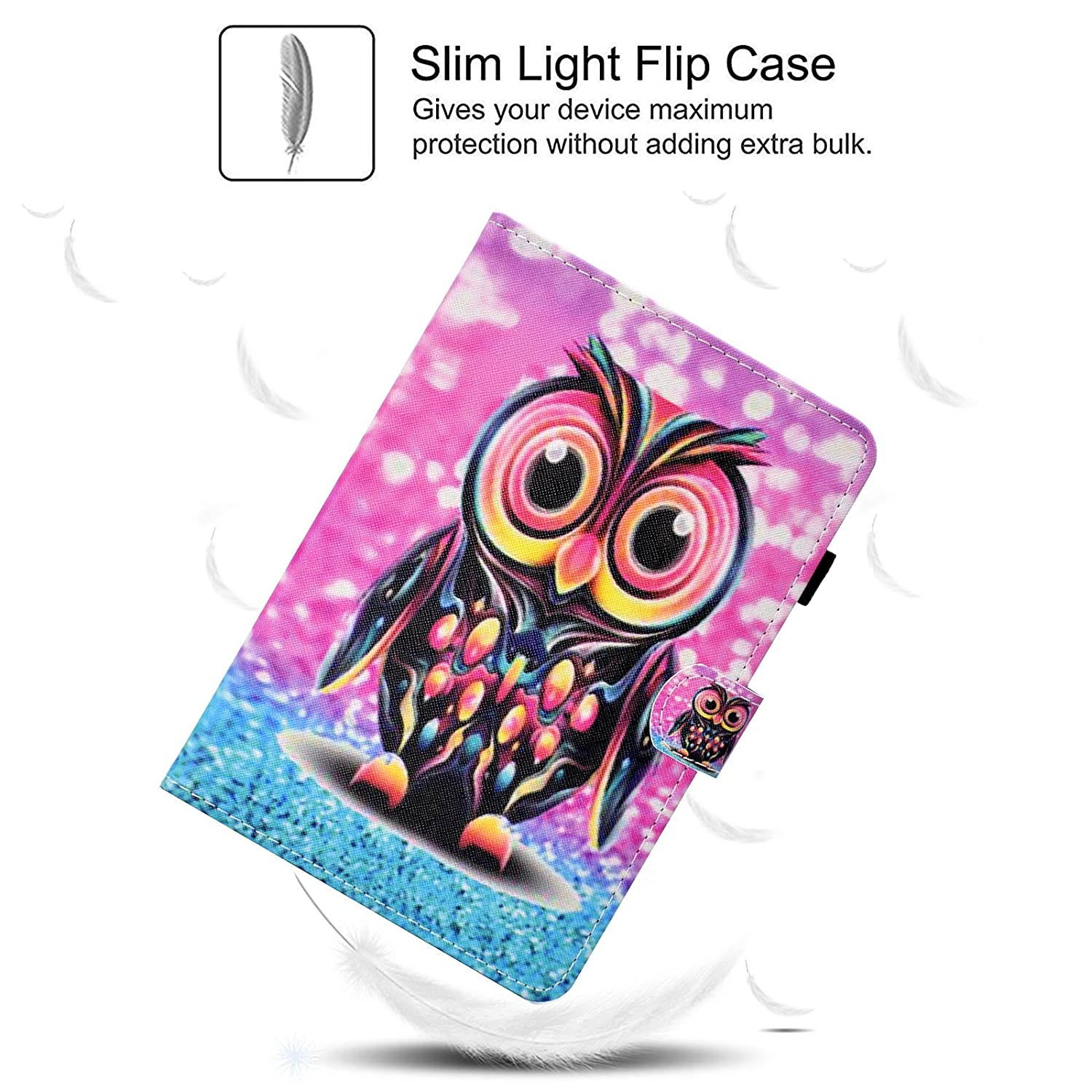 Dteck Case for Amazon Kindle Paperwhite (6 Inch, Includes 10th Generation, 2019 2018 2017 2016 2015 2014 2013 2012) - Cute Cartoon Slim Lightweight Leather Wallet Smart Flip Folio Cover (Lovely Owl)