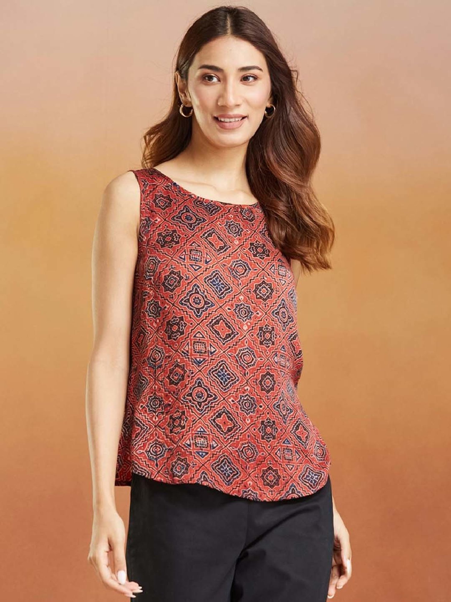 Fabindia Red Printed Top