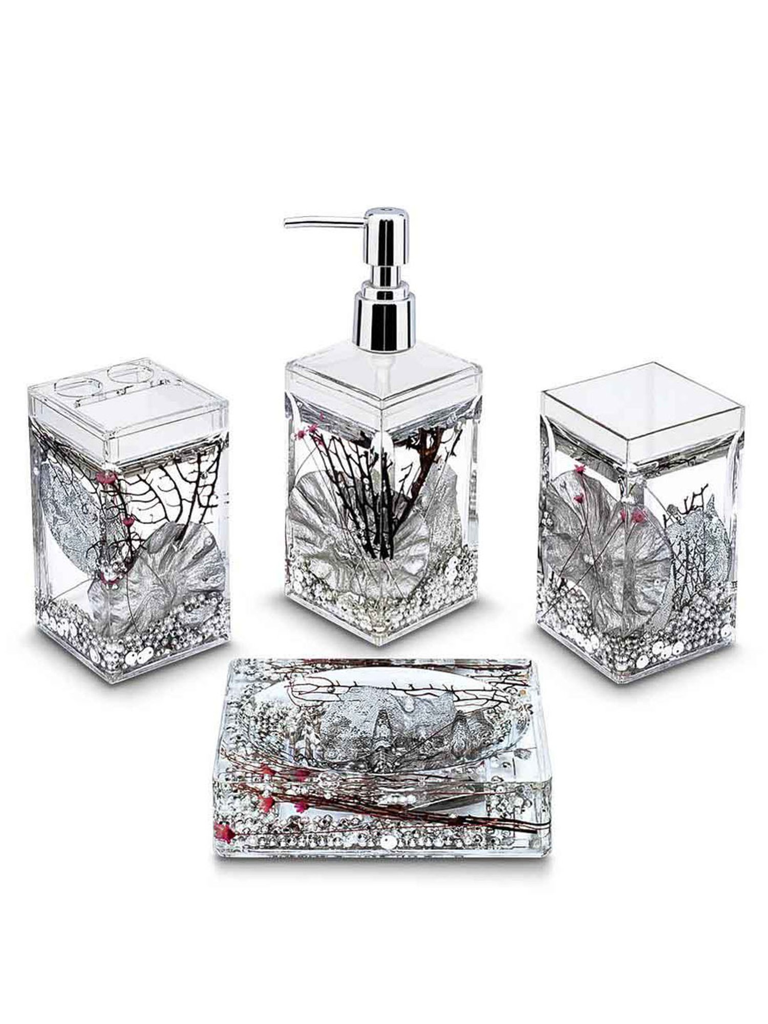 Freelance Silver Acrylic Set of 4 Bathroom Accessories