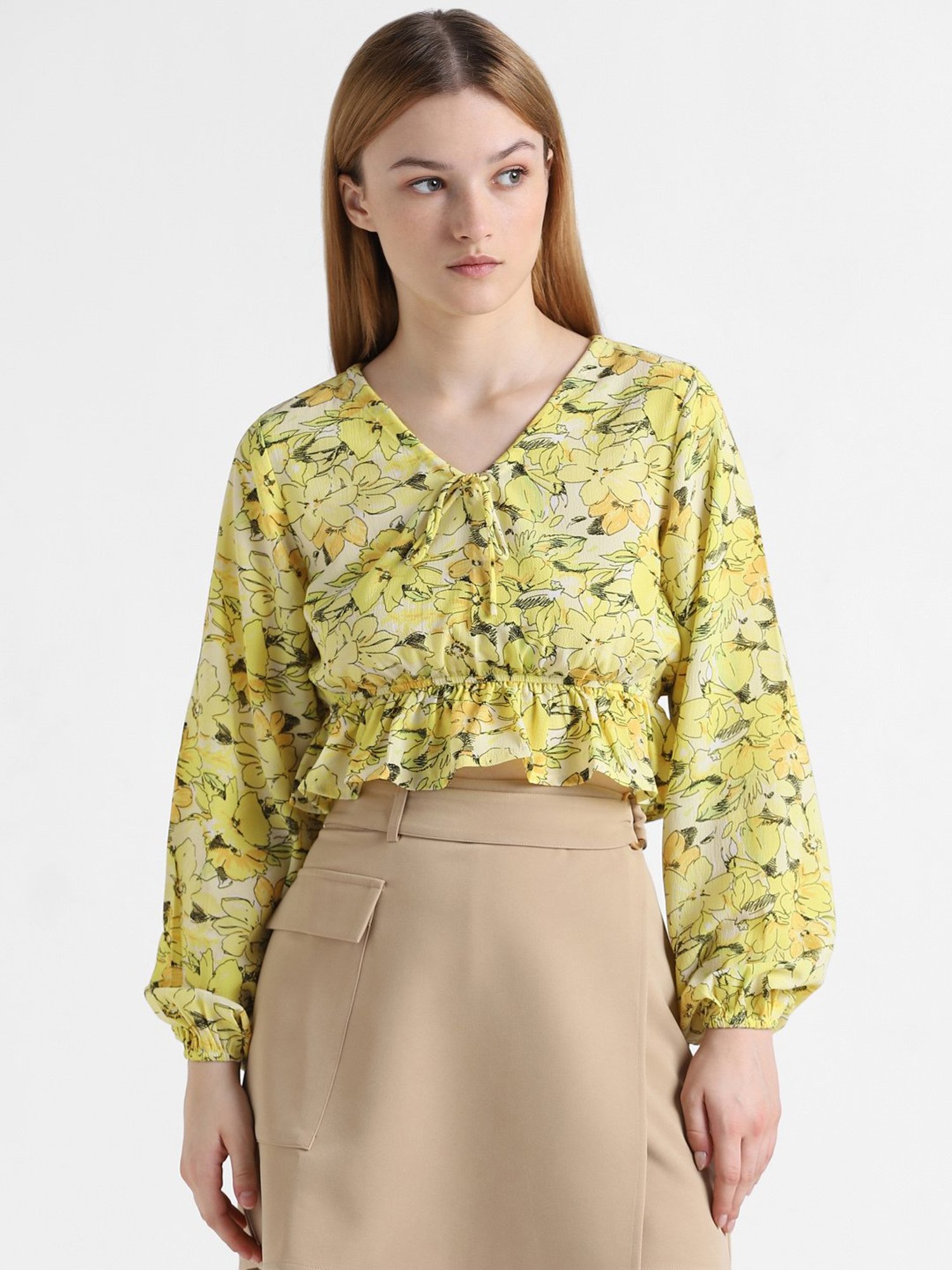 Only Yellow Floral Print Crop Top