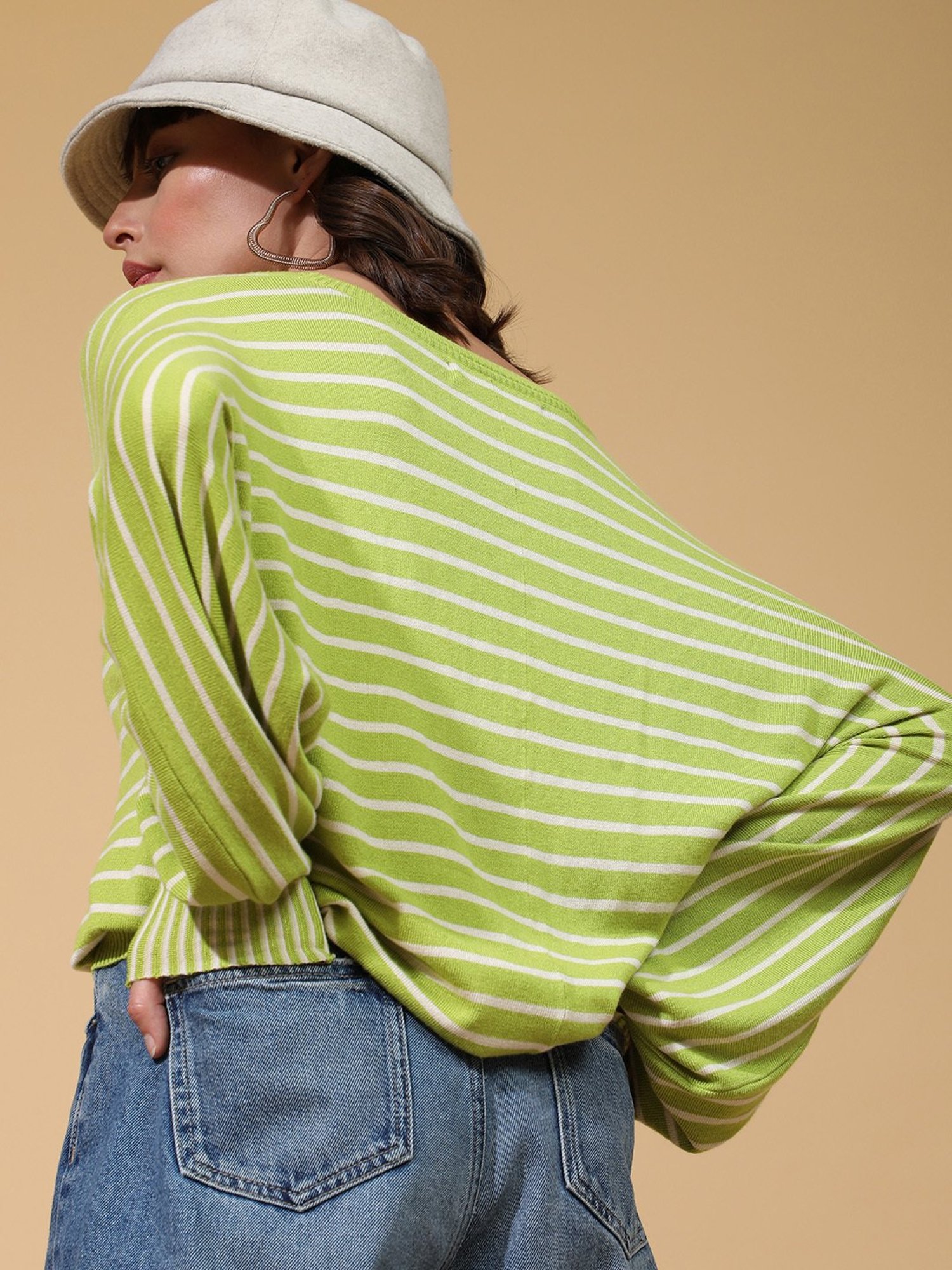 Vero Moda Green & White Striped Pullover