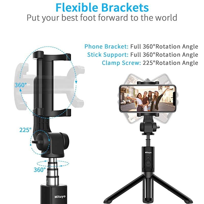Bluetooth Selfie Stick Tripod Monopod with Wireless Remote Shutter Compatible with iPhone Samsung Huawei Other Smartphones Black Standard