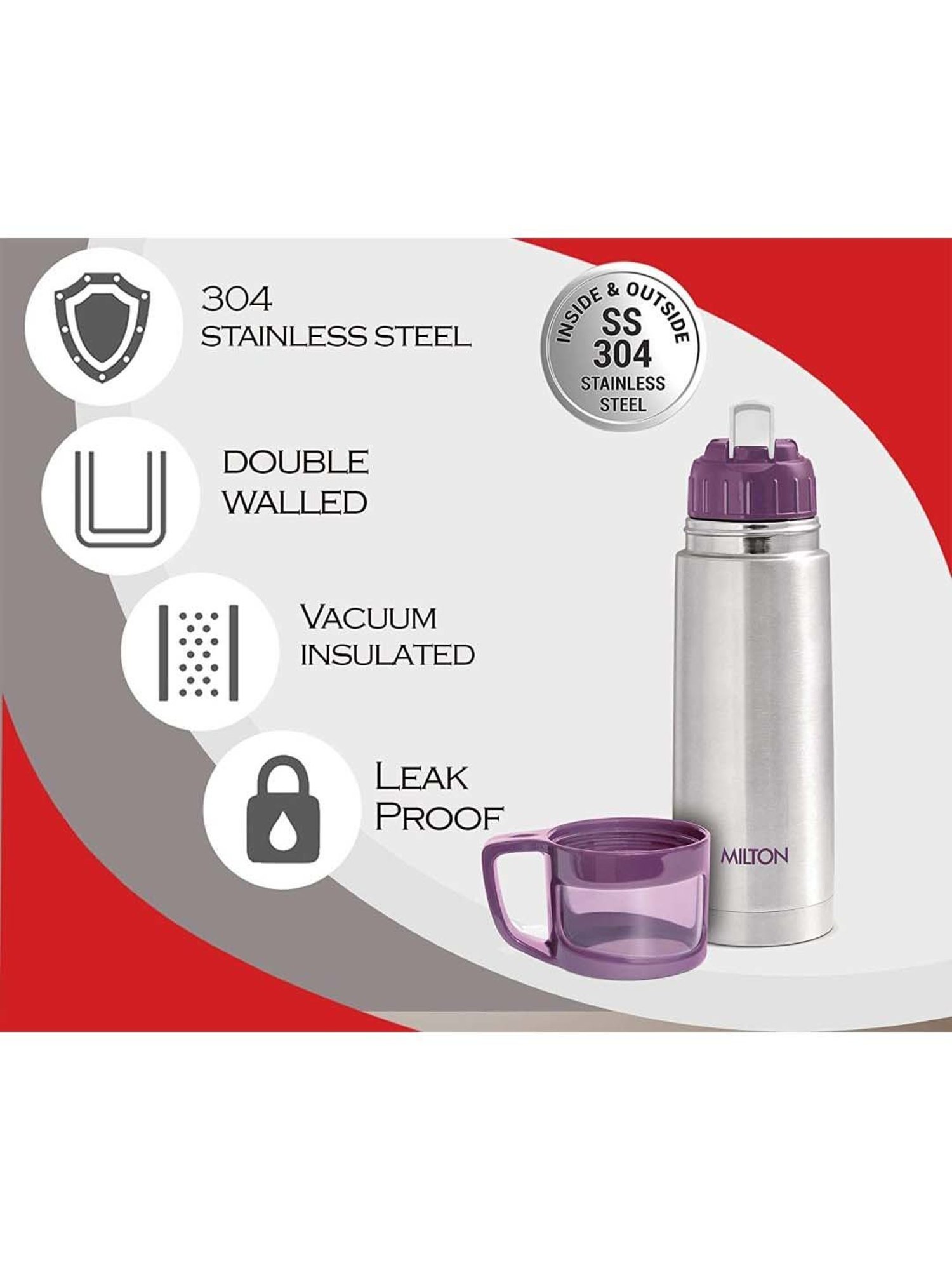 Milton Purple Stainless Steel Thermosteel Glassy Drinking Cup Lid (0.35 L)