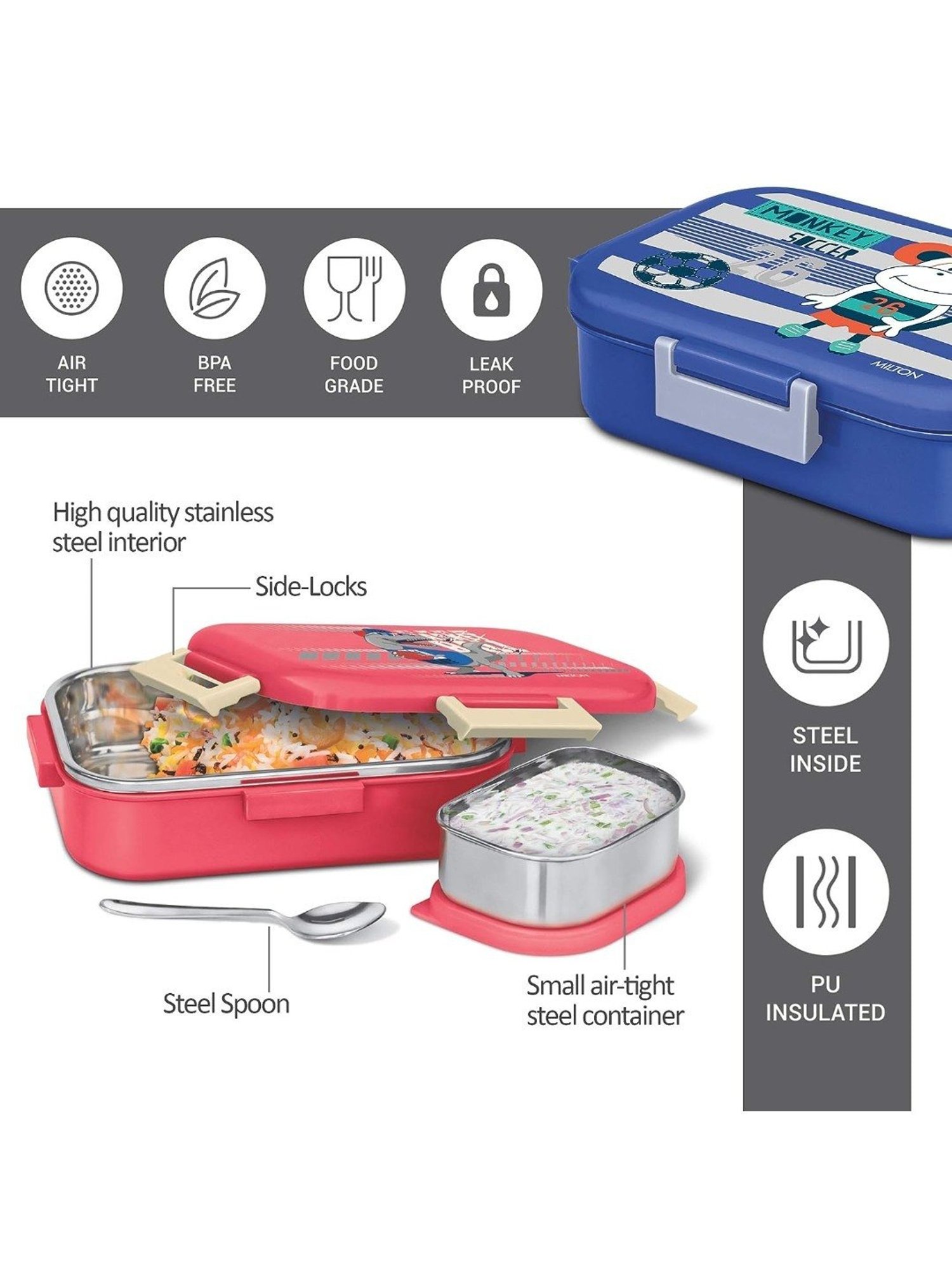 Milton New Flatmate Blue Plastic & Steel Tiffin Box (700 ml)