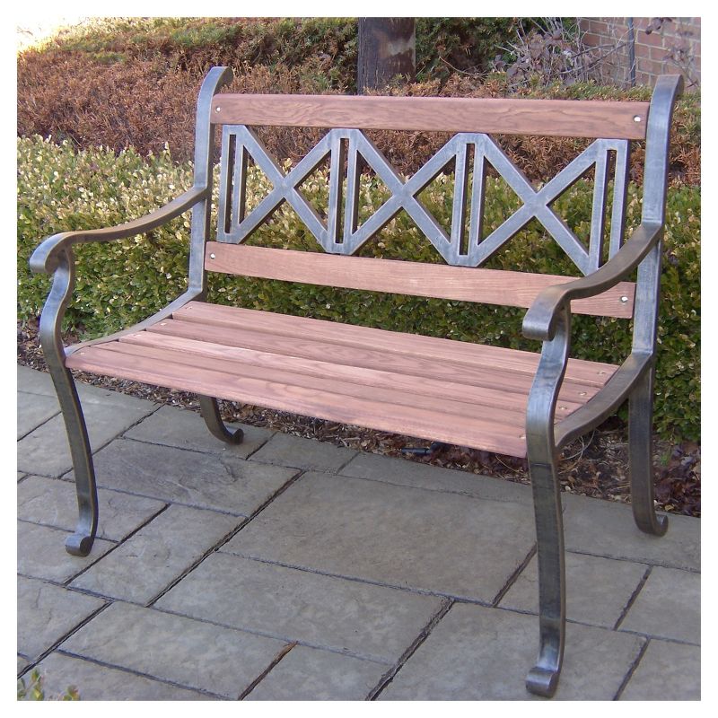 Triple Cross Metal/Wood Patio Bench