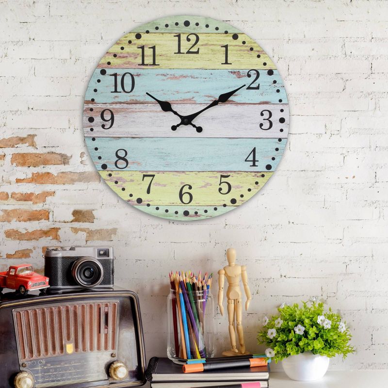 14" Round Vintage Farmhouse Wall Clock Light Blue/Yellow - Stonebriar Collection