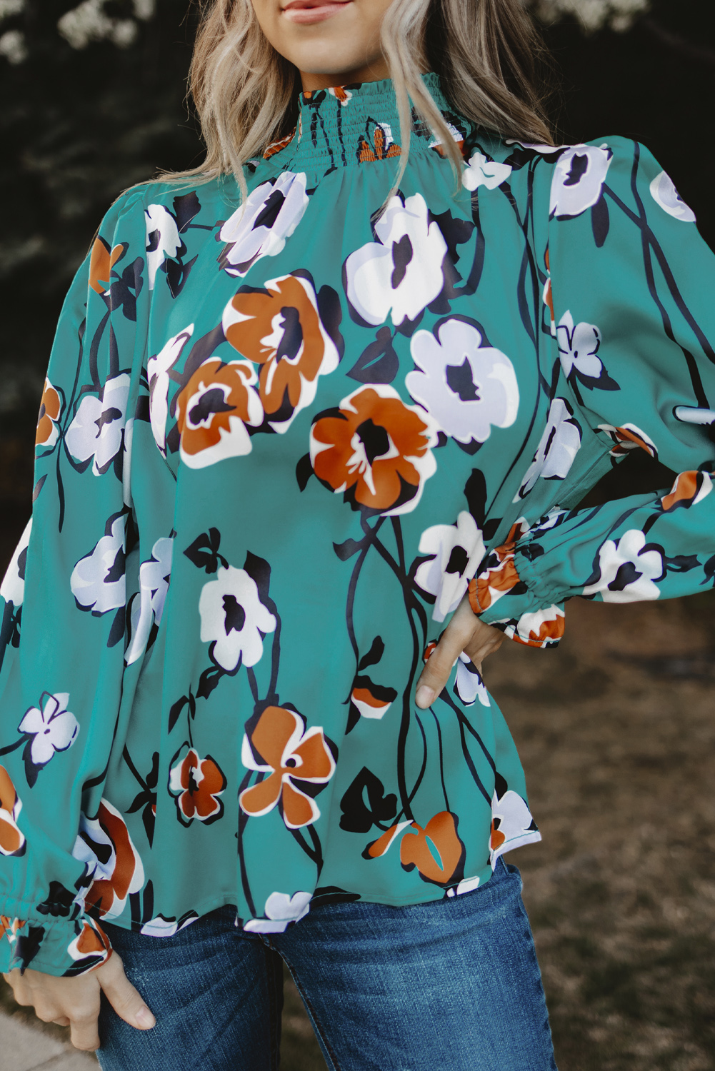 One World Apparel Jacquard Square Neck Short Sleeve Ivory Multi Floral Print Top