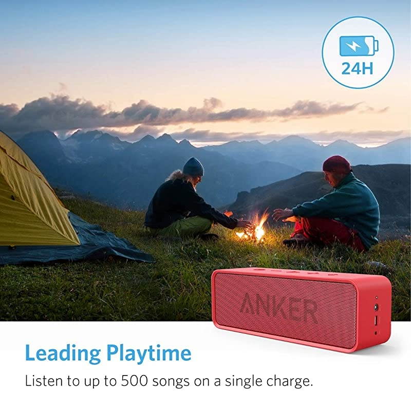 Soundcore 24Hour Playtime Bluetooth Speaker with 10W Limited Output Stereo Sound Rich Bass 66 ft Bluetooth Range Builtin Mic Portable Wireless Speaker for iPhone Samsung and More Red