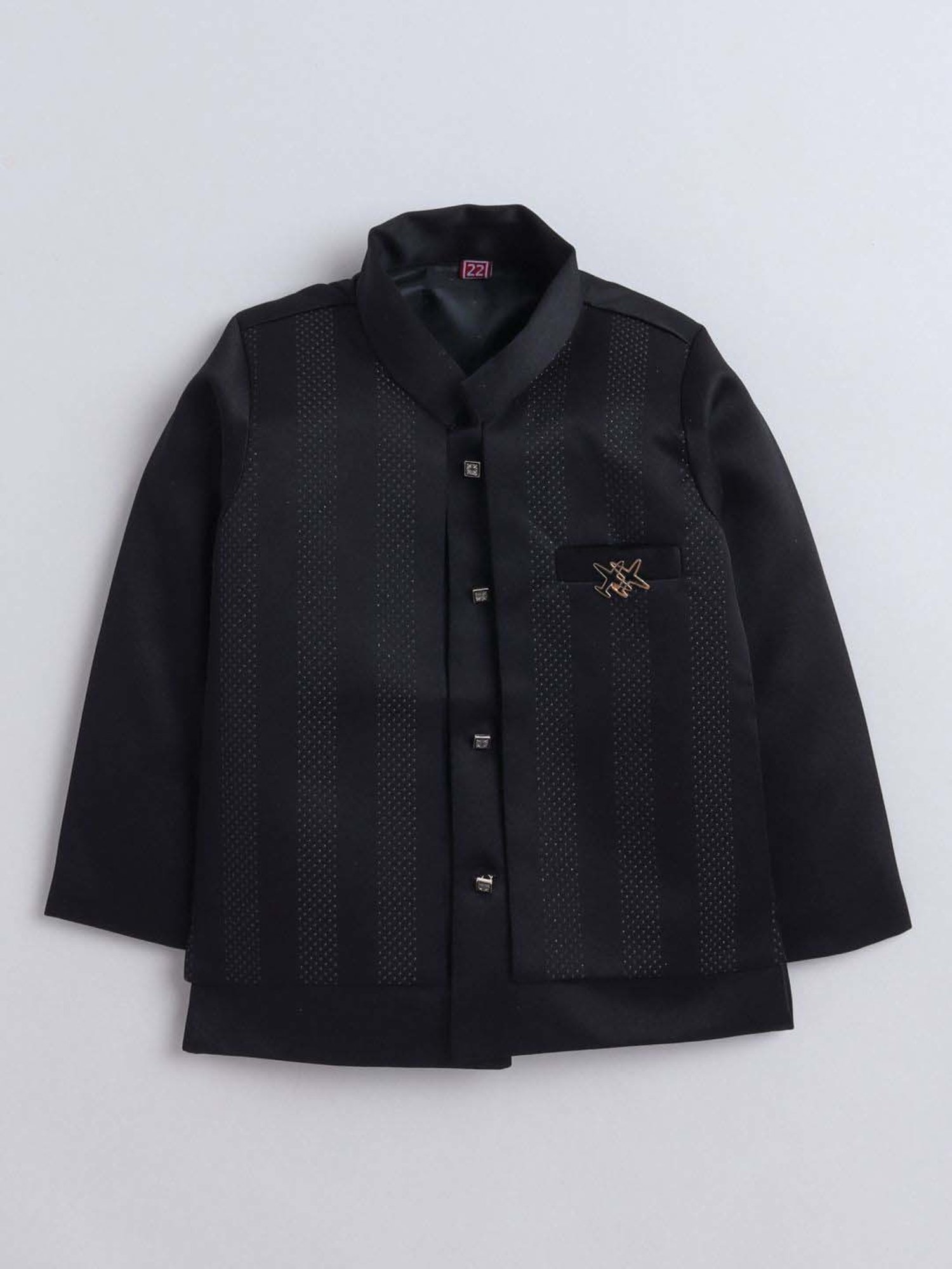 Fourfolds Boys Black Solid Full Sleeves Clothing Set