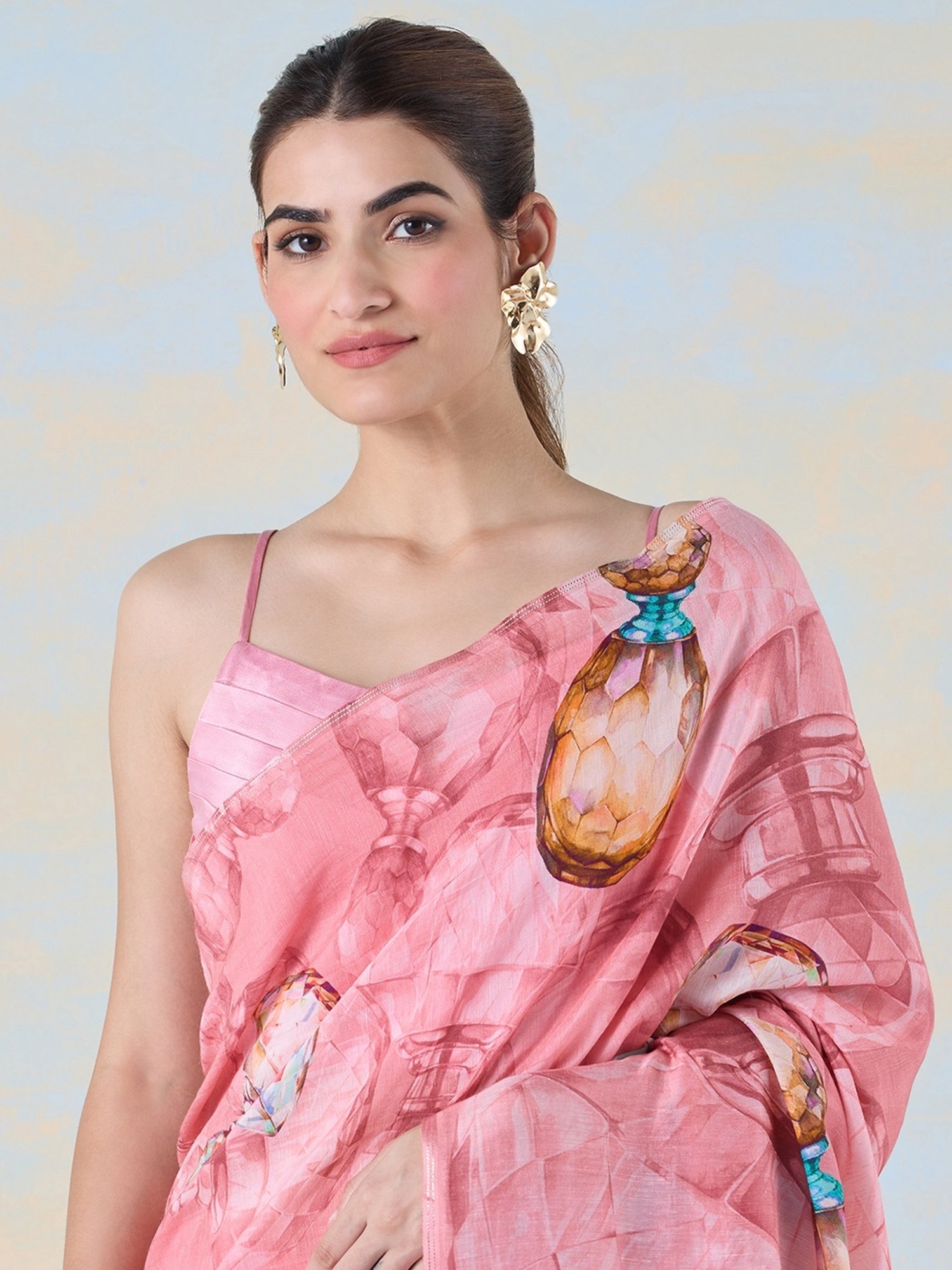 navyasa by liva Pink Printed Saree With Unstitched Blouse