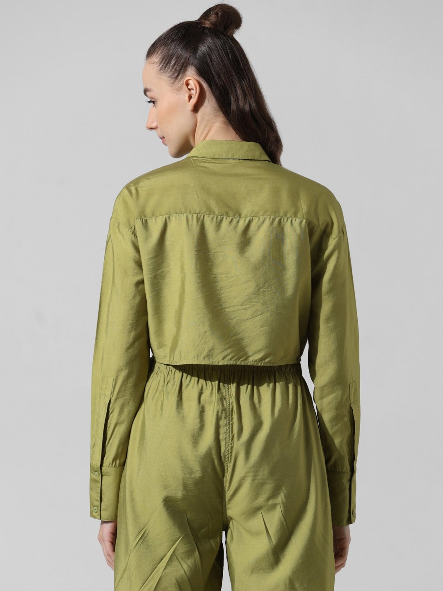 Only Green Viscose Relaxed Fit Crop Shirt