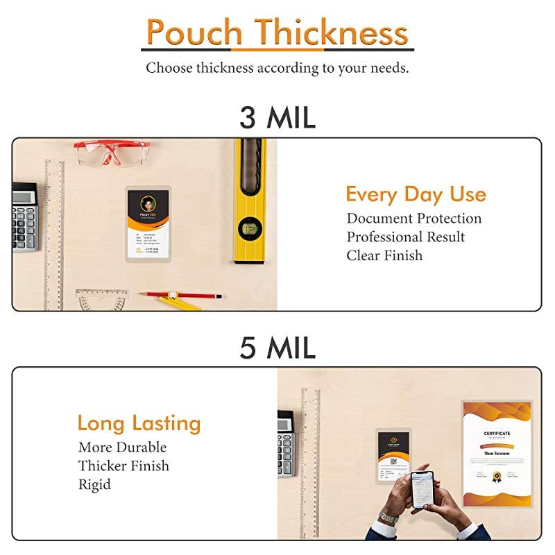 100Pack 2 x 35 Inch 5 Mil Business Card Clear Hot Glossy Thermal Laminating Pouches Lamination Sheet Laminator Pockets