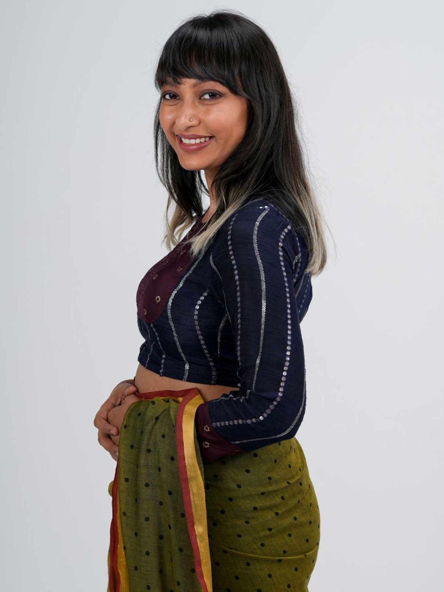 Suta Navy & Purple Embellished Blouse