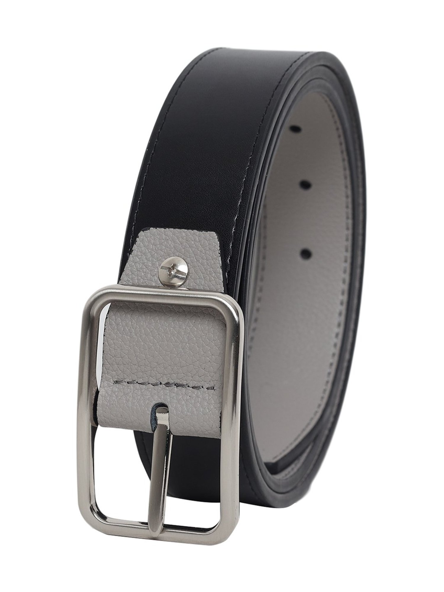 BULCHEE Grey & Black Leather Reversible Formal Belt for Men