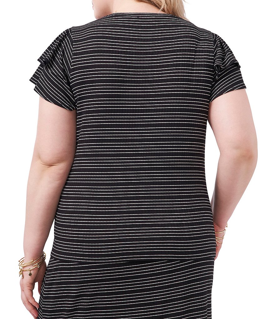 1. STATE Plus Size Striped Crew Neck Tiered Ruffle Short Sleeve Tee