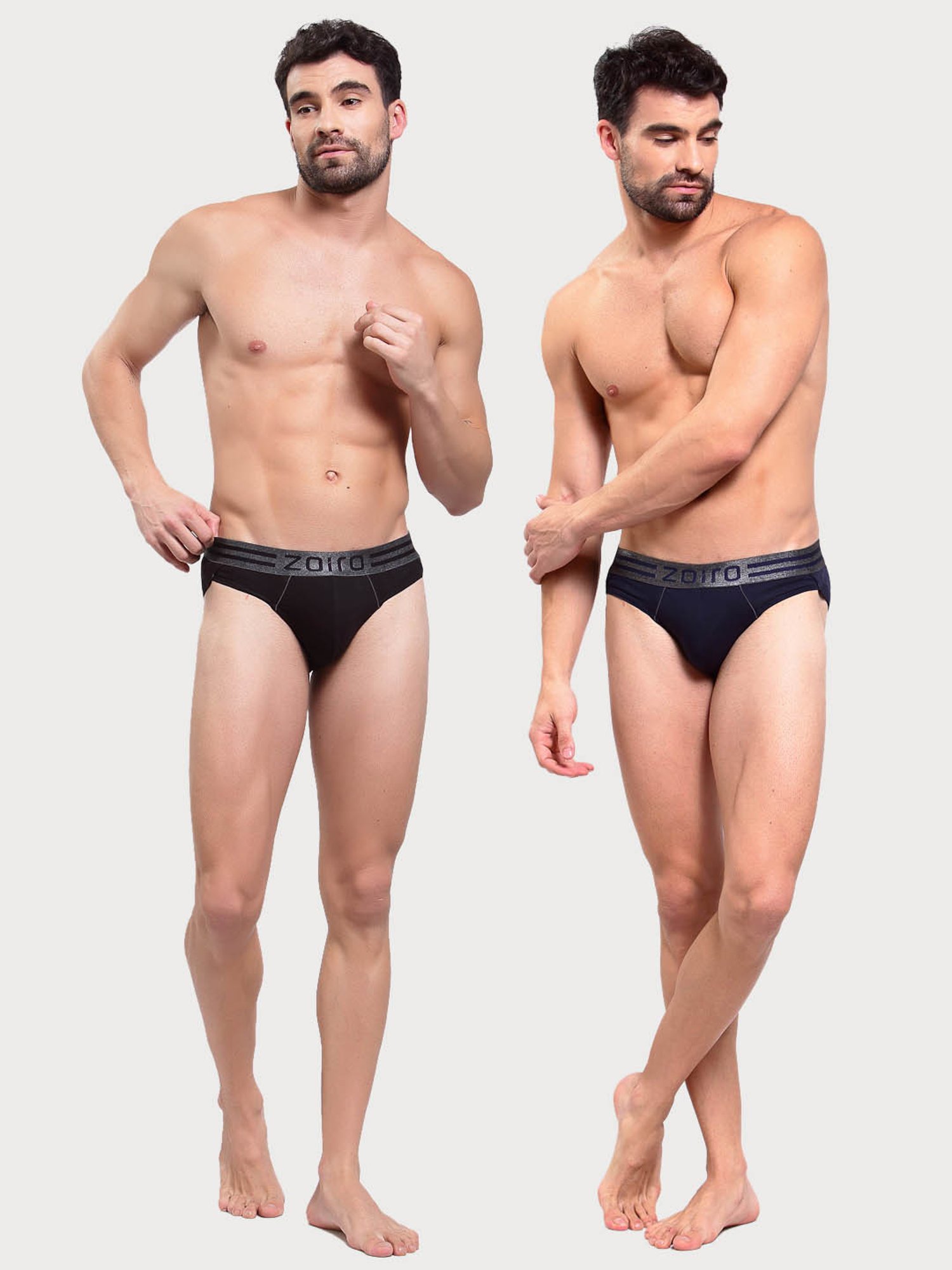 Zoiro Navy & Black Regular Fit Briefs - Pack Of 2