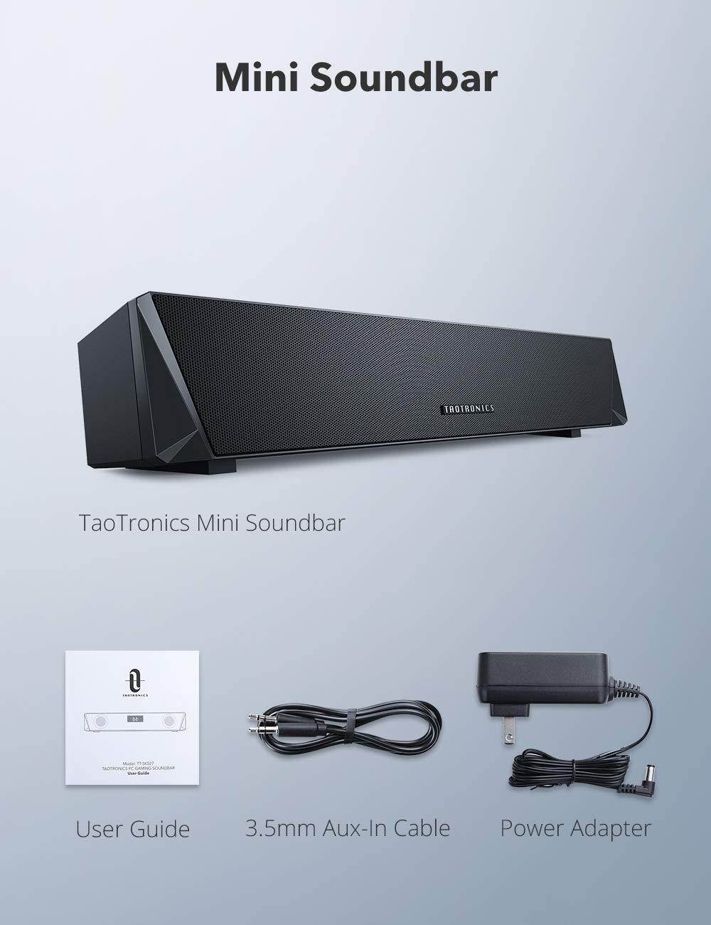 TaoTronics Gaming Computer Speaker, Dual Powerful 7W Drivers PC Soundbar, Colorful RGB Light, Wireless Bluetooth 5.0 or 3.5mm Aux-in Connection, Stereo Audio Computer Sound Bar for Desktop