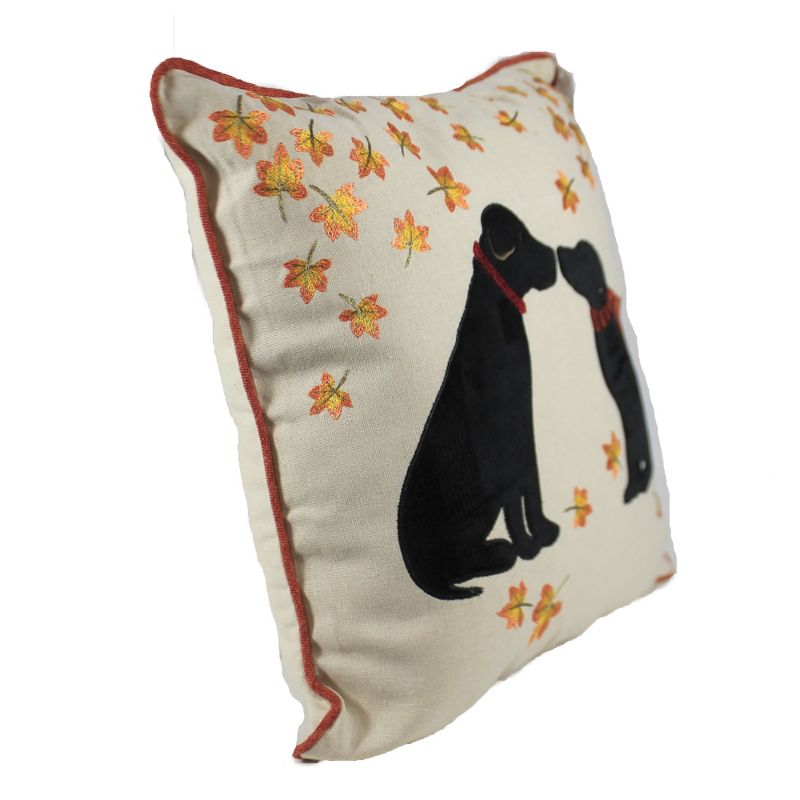 Home Decor 16.0" Puppy Love Pillow Fall ;Leaves Black Lab  -  Decorative Pillow