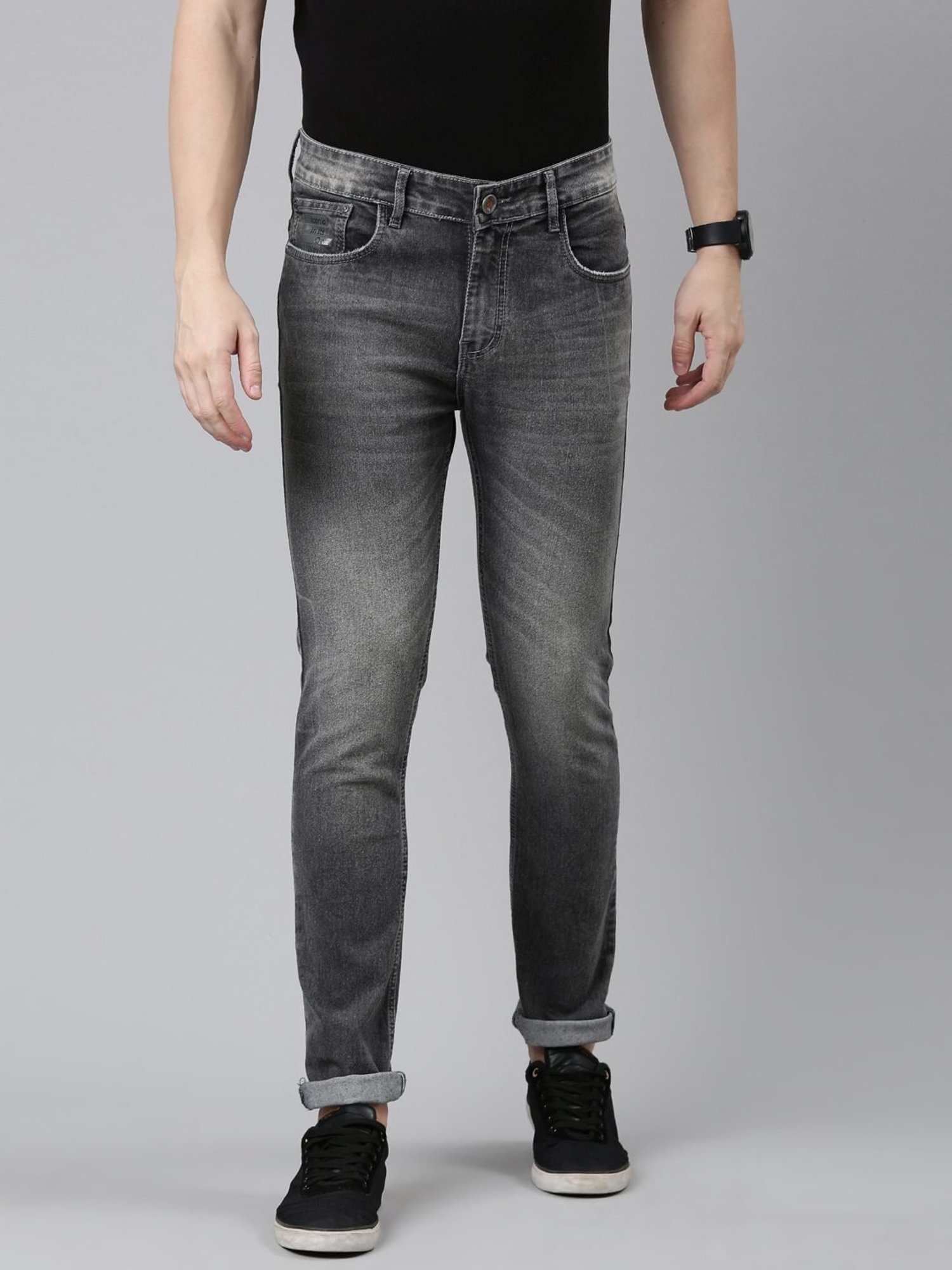 CINOCCI Grey Cotton Slim Fit Jeans