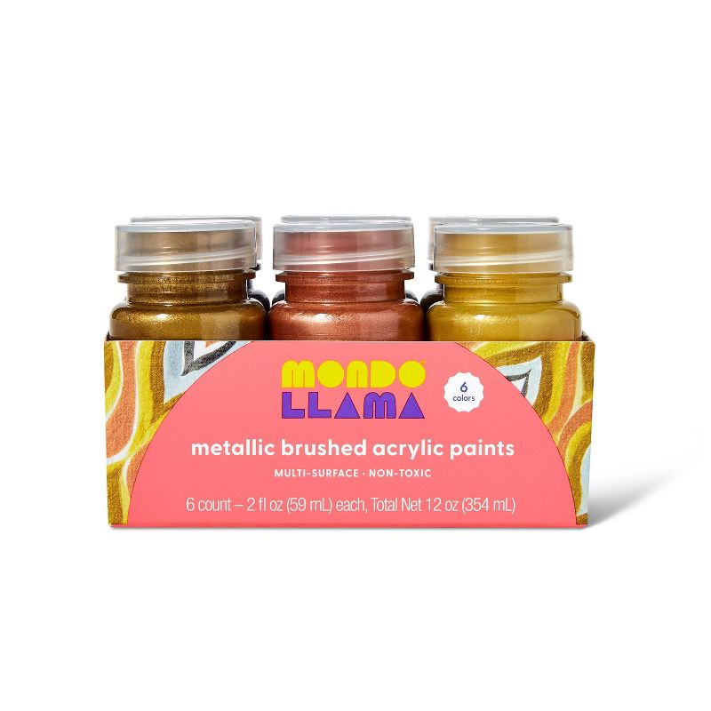 6ct Metallic Brushed Acrylic Paints - Mondo Llama™