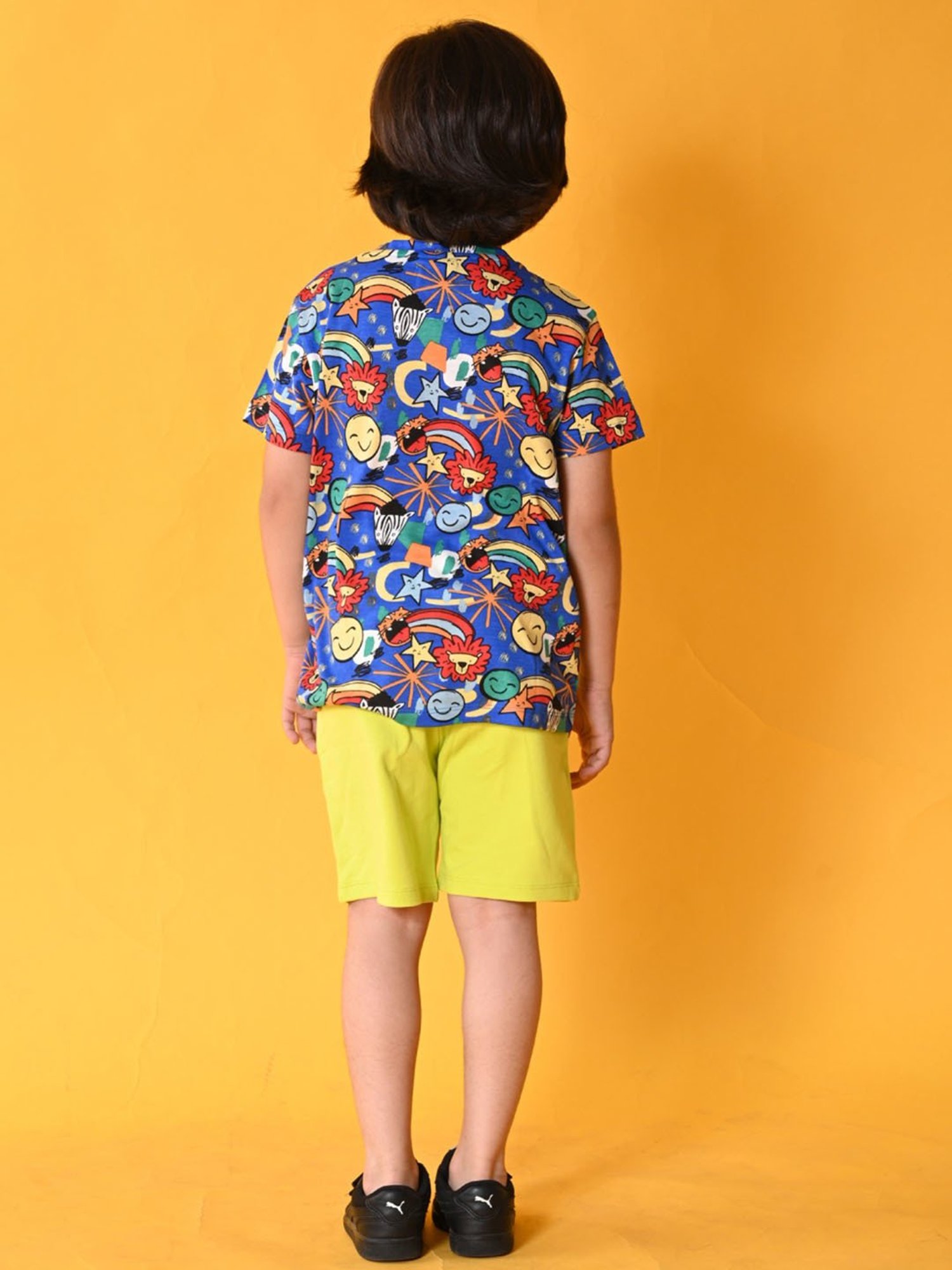 Anthrilo Kids Blue & Green Cotton Printed T-Shirt Set